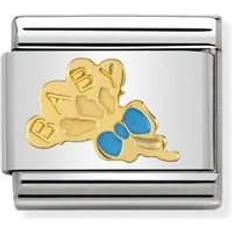 Nomination Composable Classic Light Blue Baby Balloons Link Stainless Steel/Gold/Enamel Charm (030242 42)