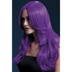 Smiffys Fever Khloe Wig, Wavy With Long Fringe,Neon Purple