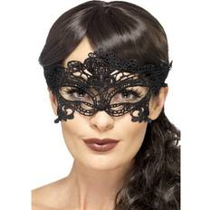 Smiffys Embroidered Lace Filigree Heart Eyemask Black