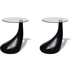 Glass Small Tables vidaXL Round Top High Gloss Black Small Table 41.9cm 2pcs