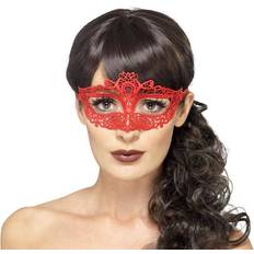 Smiffys Embroidered Lace Filigree Eyemask Red