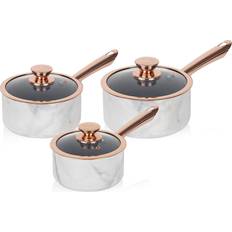 White Cookware Tower Marble Rose Gold Cookware Set with lid 3 Parts