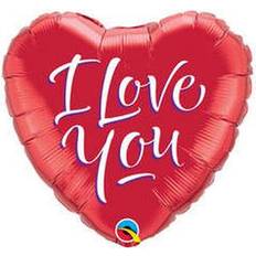 Red Text & Theme Balloons Qualatex Foil Ballon I Love You Script Modern Red