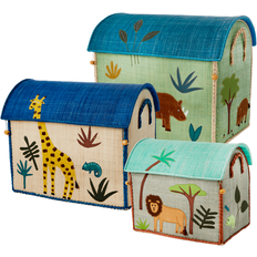 Rice Storage Baskets Rice Large Toy Baskets Blue Jungle Theme 3-pack