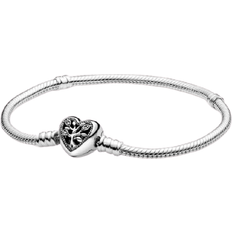 Pandora Women Bracelets Pandora Moments Family Tree Heart Clasp Snake Chain Bracelet - Silver/Transparent