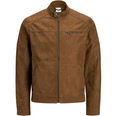 Men - Viscose Outerwear Jack & Jones Faux Leather Jacket - Brown/Cognac