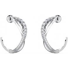 Swarovski Twist Hoop Pierced Earrings - Silver/White