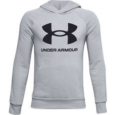 Fleece Tops Under Armour Boy's UA Rival Fleece Big Logo Hoodie - Gray (1357585-011)