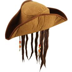 Brown Headgear Smiffys Pirate Hat, Brown with Hair Dreadlocks