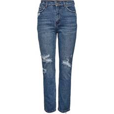 Only Emily Life Hw Destroyed Straight Fit Jeans - Blue/Medium Blue Denim