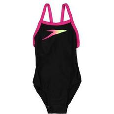 Speedo Placement Thinstrap Muscleback Swimsuit - Black/Pink/Yellow (809533C756)