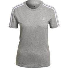 Adidas Women's Loungewear Essentials Slim 3-Stripes T-shirt - Medium Grey Heather/White