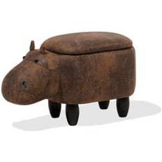 Brown Stools Beliani Hippo Foot Stool 35cm