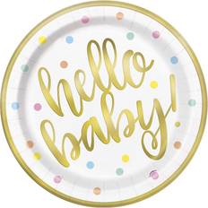 Polka Dots Disposable Plates Unique Party Plates Hello Baby 8-pack