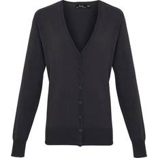 Cotton Cardigans Premier Button Through Long Sleeve V-Neck Knitted Cardigan - Charcoal