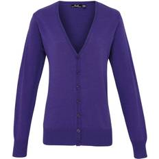 Cotton Cardigans Premier Button Through Long Sleeve V-Neck Knitted Cardigan - Purple