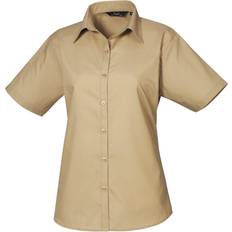 Brown - Women Shirts Premier Women's Short Sleeve Poplin Blouse - Khaki
