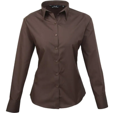 Brown - Women Shirts Premier Women's Long Sleeve Poplin Blouse - Brown