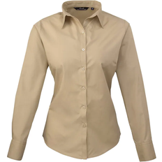 Premier Women's Long Sleeve Poplin Blouse - Khaki