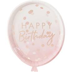 Birthdays Disposable Plates Ginger Ray Plates Balloon Shaped Pink/Rose Gold 8-pack