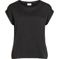 Vila T-shirts Vila Satin Look Short Sleeved Top - Black/Black