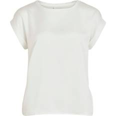 Vila T-shirts Vila Satin Look Short Sleeved Top - White/Snow White