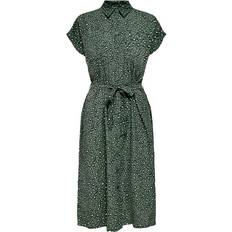 Only Midi Dresses - Women Only Midi Tie Belt Shirt Dress - Green/Laurel Wreath