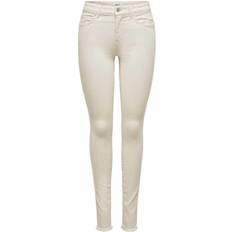 Beige - Women Jeans Only Blush Life Mid Waist Skinny Ankle Jeans - Ecru