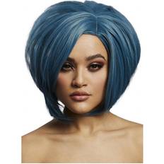 Blue Short Wigs Fancy Dress Smiffys Fever Savanna Wig Petrol Blue
