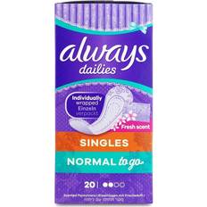 Menstrual Protection Always Dailies Singles Normal To Go Fresh Pantyliners 20-pack