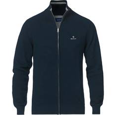 Gant Cotton Pique Full Zip Sweater - Evening Blue