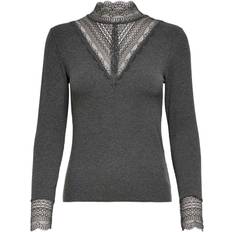 Only Lace Detail Top - Grey/Dark Grey Melange