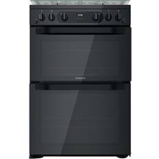 Gas cookers 60cm double oven with lid Hotpoint HDM67G0CCB Black