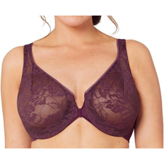 Glamorise Lacey T-Back Front-Close Wonderwire Bra - Black Plum