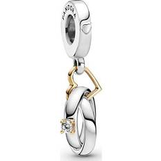 Pandora Two-tone Wedding Rings Dangle Charm - Silver/Gold/Transparent