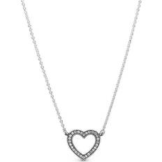 Pandora Women Necklaces Pandora Sparkling Open Heart Necklace - Silver/Transparent