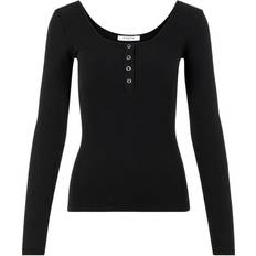 Pieces Kitte Button Front Ribbed Top - Black