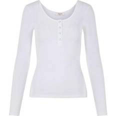 Pieces Kitte Button Front Ribbed Top - Bright White