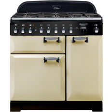 4 Burners - 90cm Gas Cookers Rangemaster ELA90DFFCR/ Elan Deluxe 90cm Dual Fuel Beige