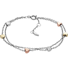 Fossil Heart Tri-Tone Steel Double-Chain Bracelet - Silver/Rose Gold/Gold