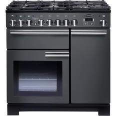 Black Gas Cookers Rangemaster PDL90DFFSL/C Professional Deluxe 90cm Dual Fuel Slate Black, Grey