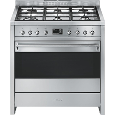 90cm - A+ Gas Cookers Smeg A1-9 Stainless Steel, Black