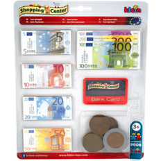 Klein Shop Toys Klein Theo 9605 euro play money with credit card I 37 notes and 11 coins from 1 cent coins to 500 euro notes I Dimensions: 20 cm x 0.5 cm x 20 cm I Toys for children aged 3 and over