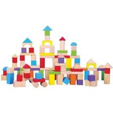 New Classic Toys 10812 100 Wooden Building Blocks in Drum Educational Perception Toy for Preschool Age Toddlers Boys Girls, Multi Color, Pieces