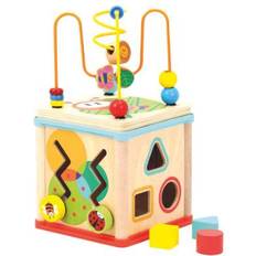 Bino 84211 Wooden Activity Cube with Clock. Learning Toy for Children from 12 Month for Developement of Fine Motor Skills. Size:15,3x15,3x30 cm