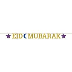 Amscan 10261552 Eid Mubarak Letter Banner 3.65m-1 Pc, Gold/Blue/Purple