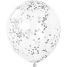 Unique Party 58112 12" Silver Confetti Balloons, Pack of 6