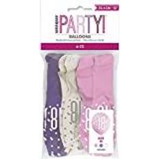 Unique Party 83409 Assorted Birthday Latex Balloons-12 6 Pcs, Pink, Age 18