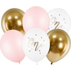 PartyDeco Ballonger One Ljusrosa/Guld 6-pack