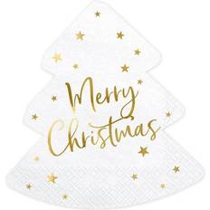 PartyDeco 20 Christmas Tree Shaped Napkins, Christmas Party Napkins, Festive Napkins, Christmas Decorations, Christmas Dinner Napkins, Gold Christmas